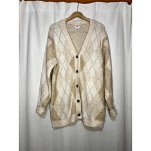 Cotton On Asos Argyle Plaid Long Cozy Cream White Cardigan Sweater